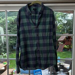 J. Crew Green and Blue Casual Button Down Shirt